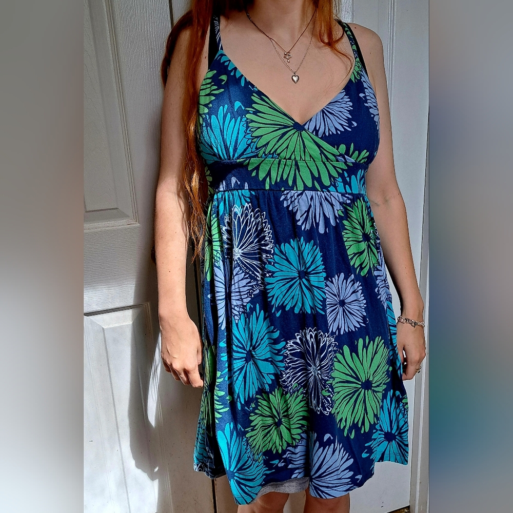 Chrysanthemum Floral Sun Dress Tshirt Knit Beach Pool Easy To Wear